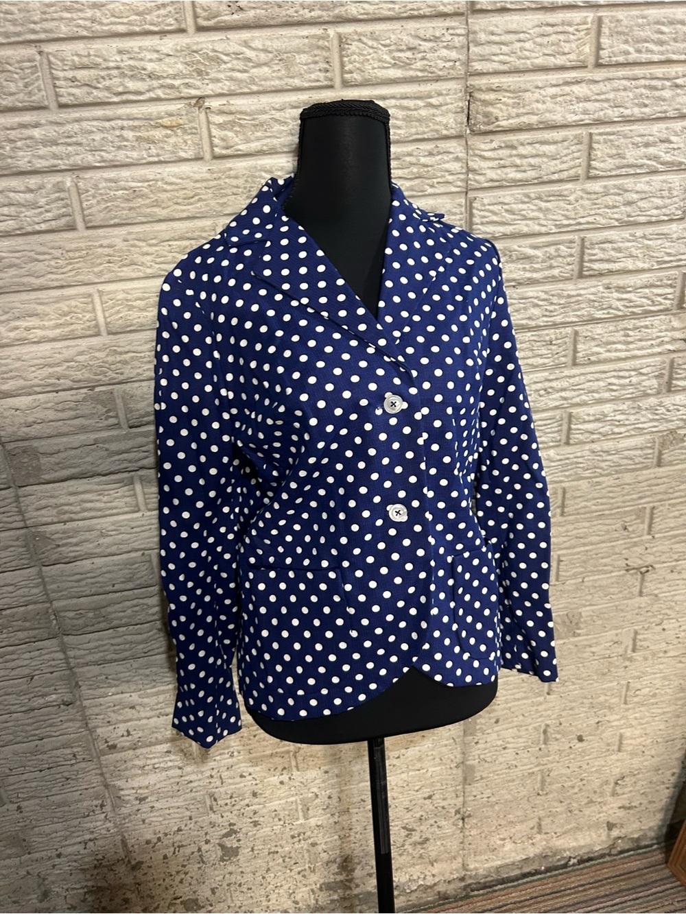 Navy Blue Polka Dot Button Blazer See Measurements in Pictures for Sizing Pocket